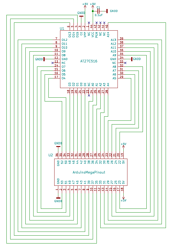 Схема подключения AT27C516 к Arduino